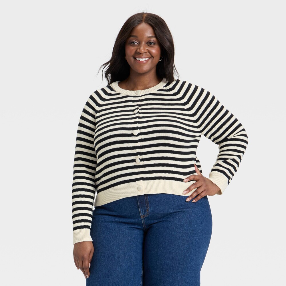 Universal Thread - Button-Down Cardigan - Black Striped 4X